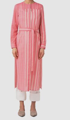 $2490 Akris Women's Pink Stripe Cotton Voile Long Sleeve Midi Shirtdress Size 8