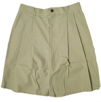 CAMIEL FORTGENS 22SS PLEATED SUIT PANTS SHORTS S CHECK BROWN/GREEN 