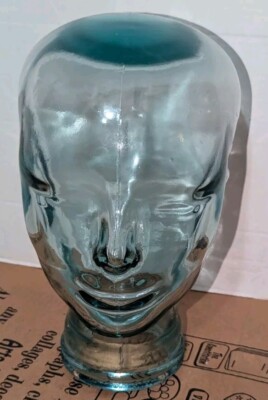 Vintage Glass Mannequin Head Bust Blue Green Teal 11\