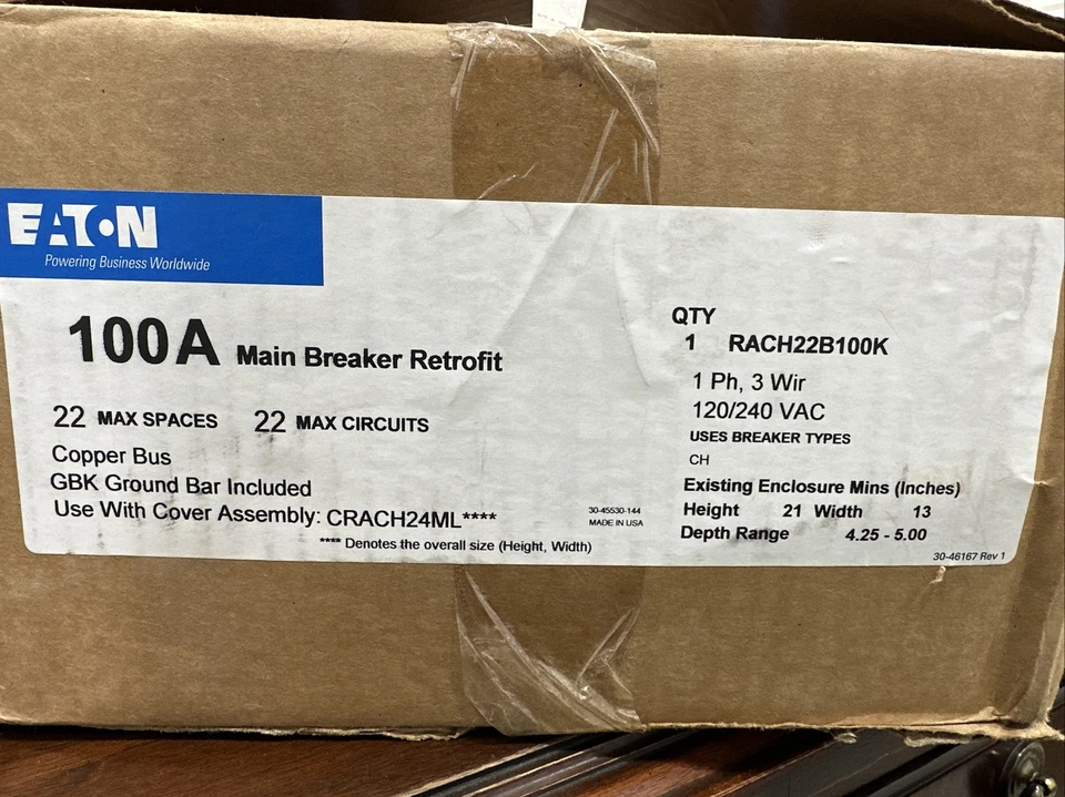 ⚡️Eaton RACH22B100K 100A Main Breaker Retrofit 22 Circuit Copper Bus 1PH 3W - Image 2 of 4