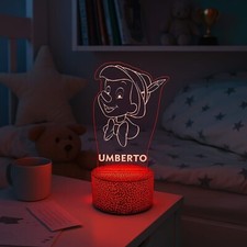 Lampada Led Luce Notturna Camera Bambini Disegno Pinocchio con Personalizzazione