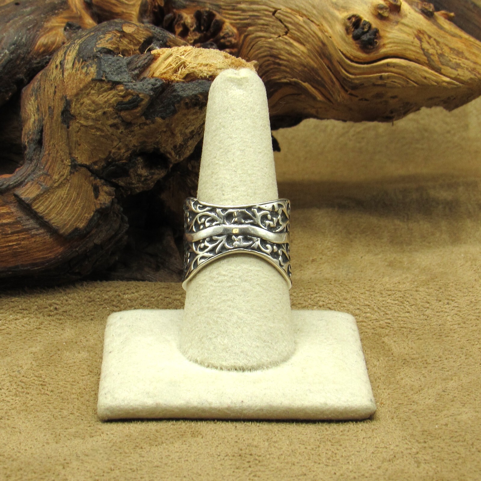 Wide Sterling Silver Solid Filigree Ring Made in … - image 4