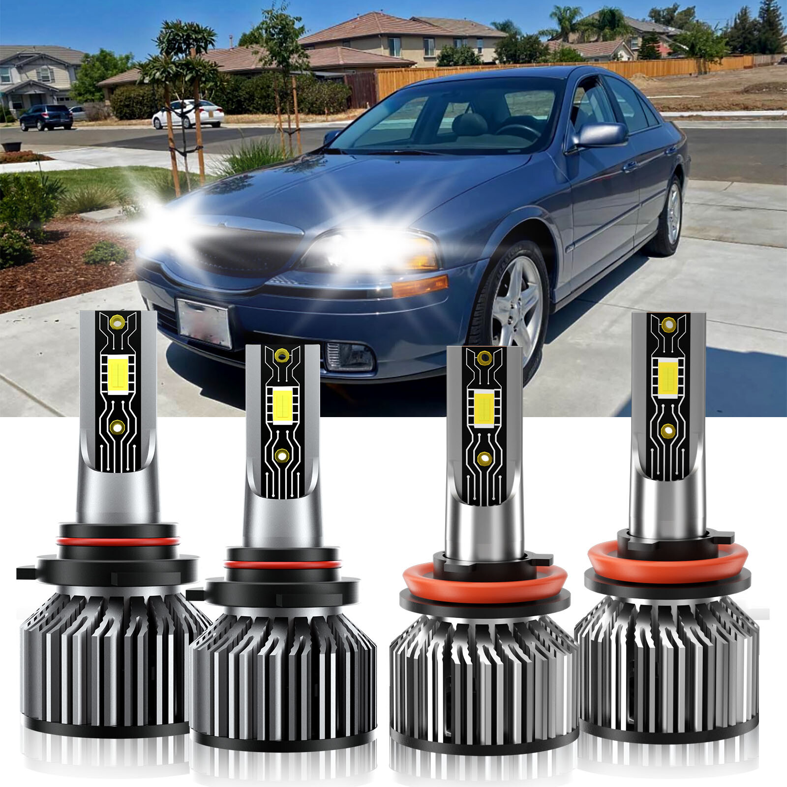 9005 H11 LED Headlight Bulbs High Low Beam 6500K White For Lincoln LS 2003-2006