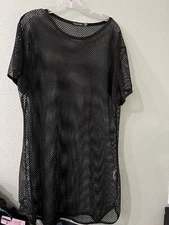 BOOHOO BLACK FISHNET BEACH COVER UP GOTH CLUB COACHELLA PARTY TUNIC DRESS 12 NEW