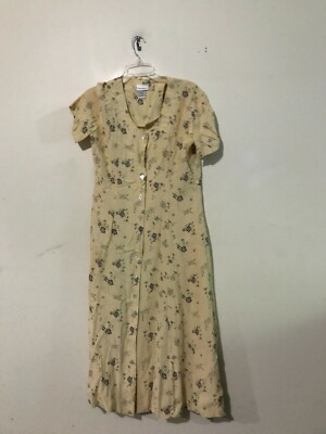 Weathervane Size 3/4 Floral Pastel Yellow Olive Green Maxi Flare Dress  Women | eBay