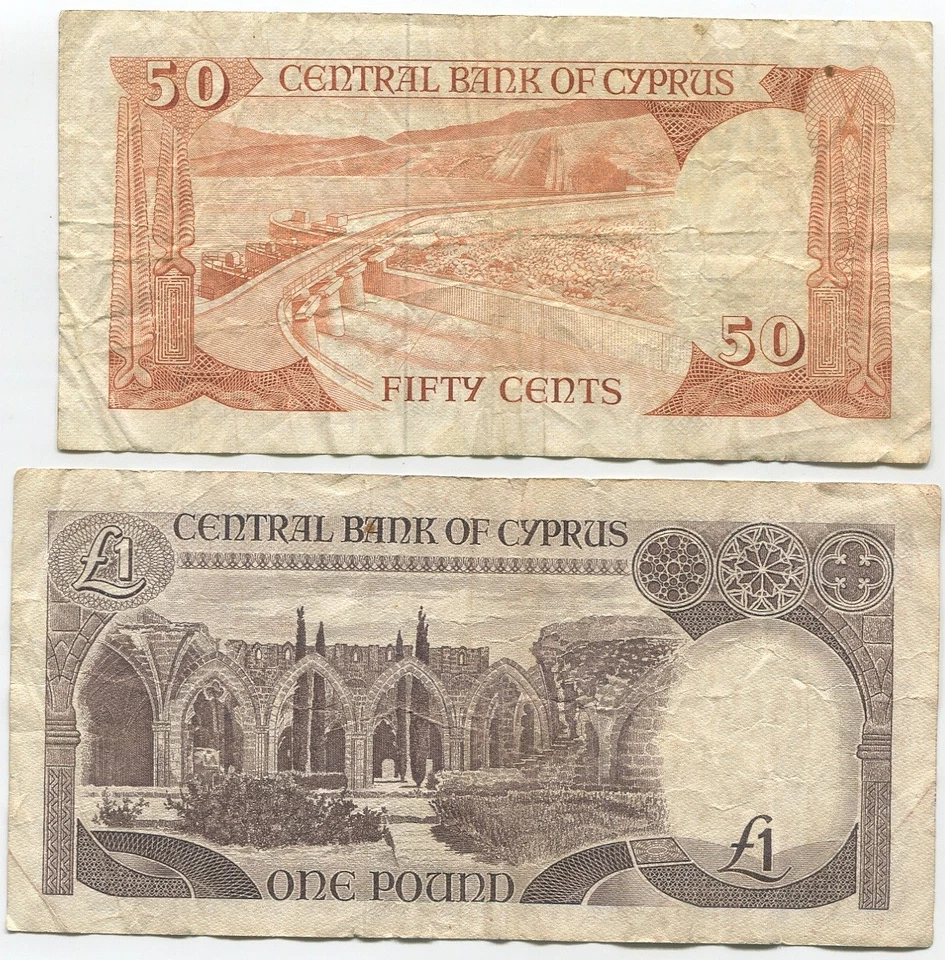Cyprus 50 Cent 1 Pound 1982-83, P-49 50, circulated - Image 2 of 2