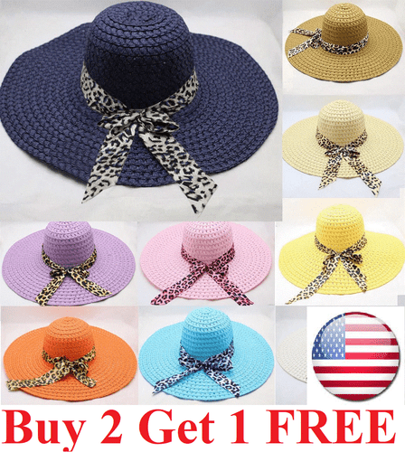 Wide Brim Straw Hat Foldable Beach Hat Women Bowknot Decor Floppy Cap Women US