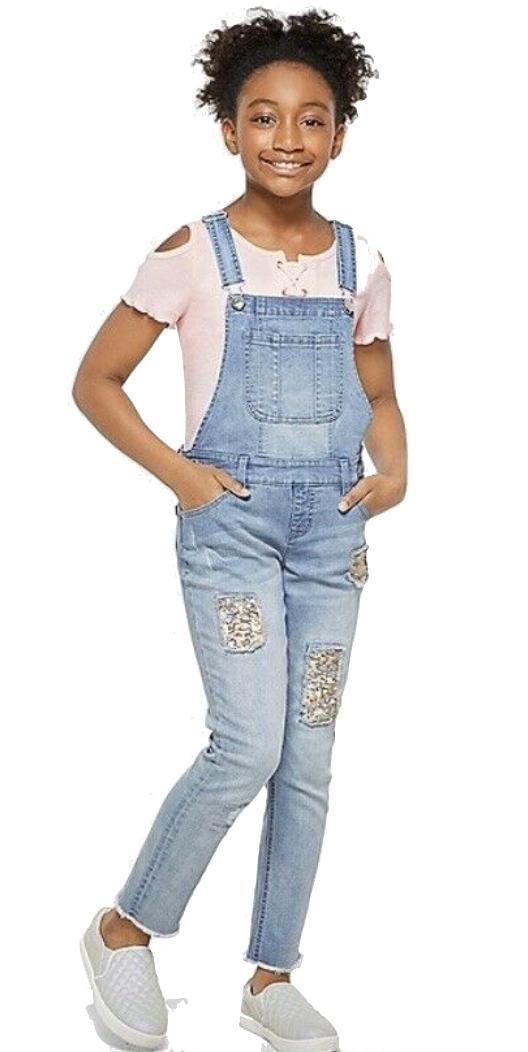 Justice Girls Sequin Destructed Denim Overalls Light Wash | eBay