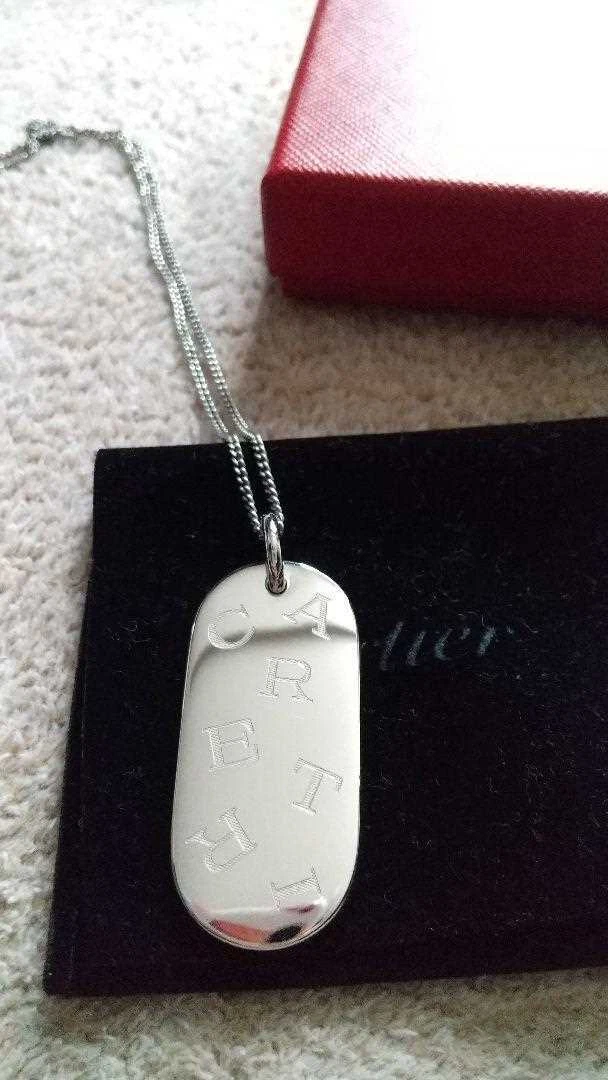 Cartier Logo Necklace Pendant Key Ring Plate Silver Dog Tag From Japan Used