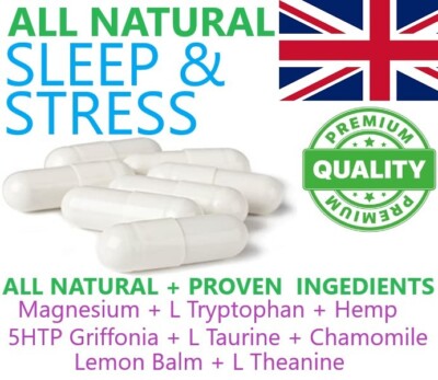 NATÜRLICHE Schlafmittel Tabletten + Stimmungskomplex Schlaflosigkeit Stress beruhigen Angst KOSTENLOSER VERSAND