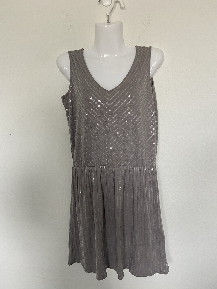 Garnet Hill All Over Sequin Tank Dress Medium Gray Tan Womens Party Cocktail  | eBay