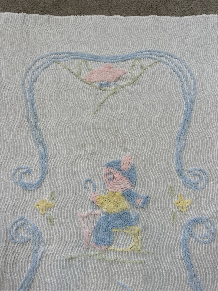 Vintage 50s Chenille Baby/Toddler Crib Bed Blanket 60” X 40”Teddy Bear