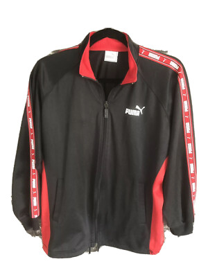 Puma Trainingsjacke - schwarz mit roten Details SMALL 8-10 mit Kordelzug am Saum.