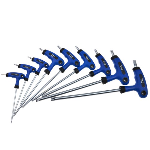 CHIAVI TORX AD ELLE T CON FORO SET 9 PEZZI CON MANICO CROMO VANADIO FRANCESE - Foto 1 di 5