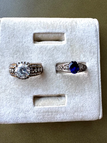 Beautiful Vintage 2 Pc Lot Rings Meda Gold Vermeil 925 CZ & 925 NV Blue Stone