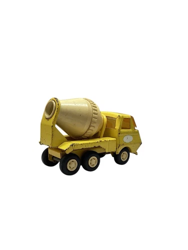 Vintage Tiny Tonka Cement Mixer Truck Toy Pressed Steel Yellow and White