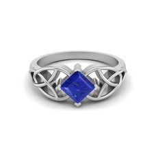 5mm Square Shape Lapis Gemstone 925 Sterling Silver Solitaire Women Celtic Ring