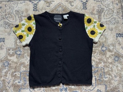 VTG 1998 Michael Simon Beaded Sunflower Bumble Bee Knitted Top Women s Sz M
