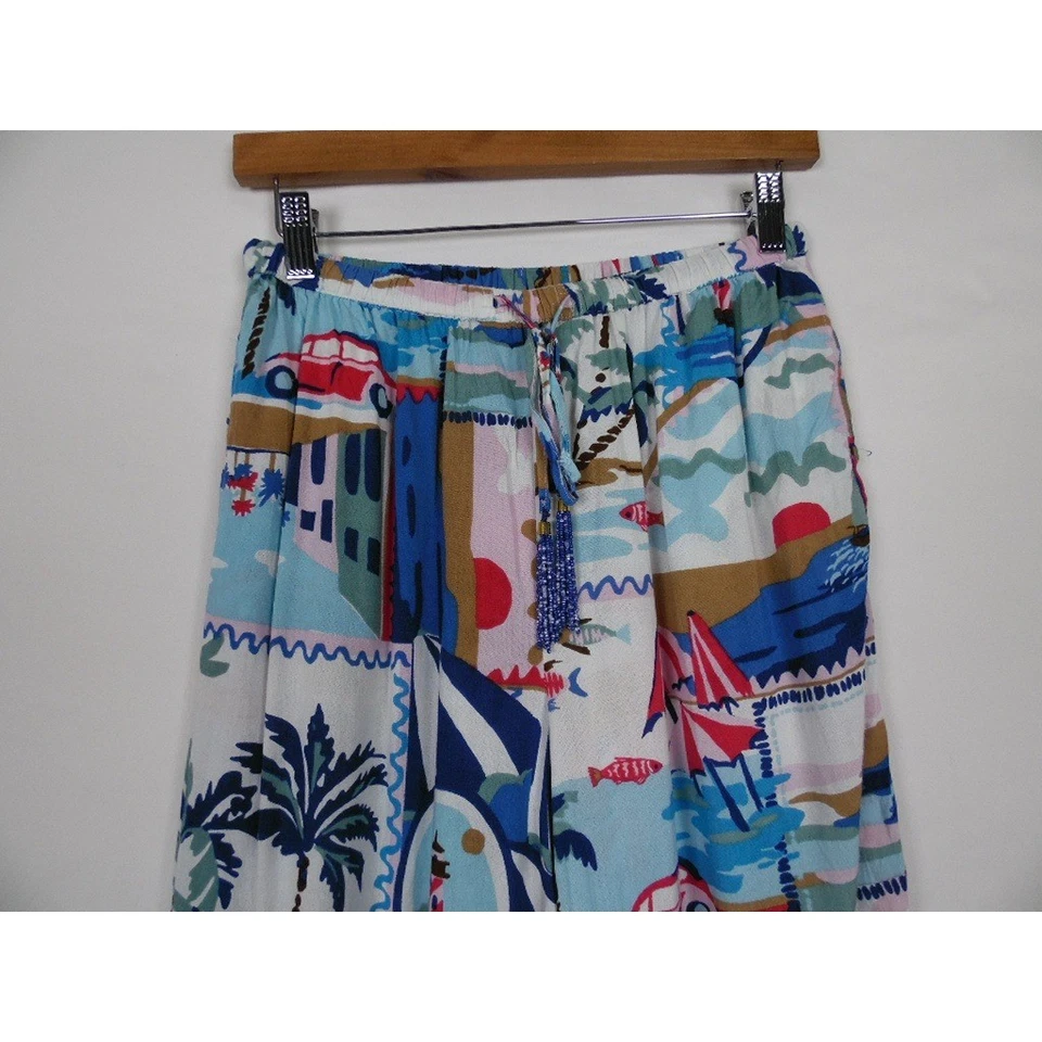 Calça feminina True Destinations perna larga tamanho pequeno tropical praia resort férias - Imagem 3 de 4