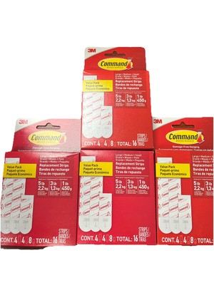 3M 17200-ES Command Foam Assorted Refill Strips Small Medium & Large 4 Packs