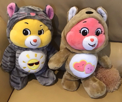 Care Bears 12'' Plush Lot Of 2 Bears Squirrel Costume & Kitty Cat Costume Hoodie