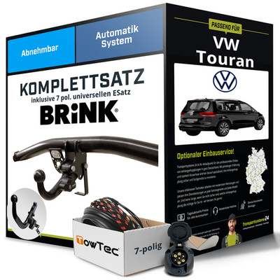 Anhängerkupplung BRINK abnehmbar für VW Touran +E-Satz (AHK und ES)