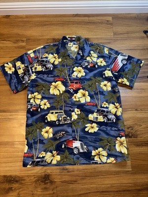 Scorpio USA Men's Hawaiian Button Up Shirt ''Hot Rod's & Yellow Floral'' Print
