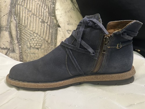 Sz10MW Navy Blue BORN Distressed Suede Leather TARKLIN Ankle Boots W Zipper - Picture 13 of 16