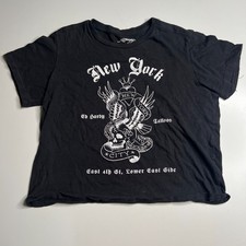 Ed Hardy T-Shirt Women  s Small Black Tattoo Graphic Skull Eagle New York City