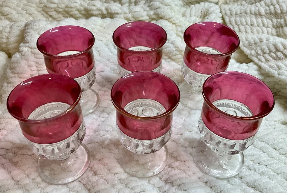 Vintage Indiana Glass King Ruby Red Thumbprint Glass Goblets Set of 6, 4 In - Image 2 of 4