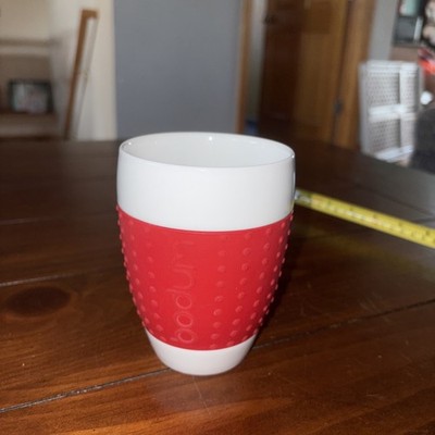 Bodum Pavina 12oz Ceramic Coffee Cups Red silicone Grip Sleeve