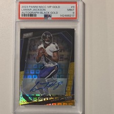 2023 Panini NSCC VIP Gold Lamar Jackson Autograph Black Gold #9 PSA Ravens 1/5 