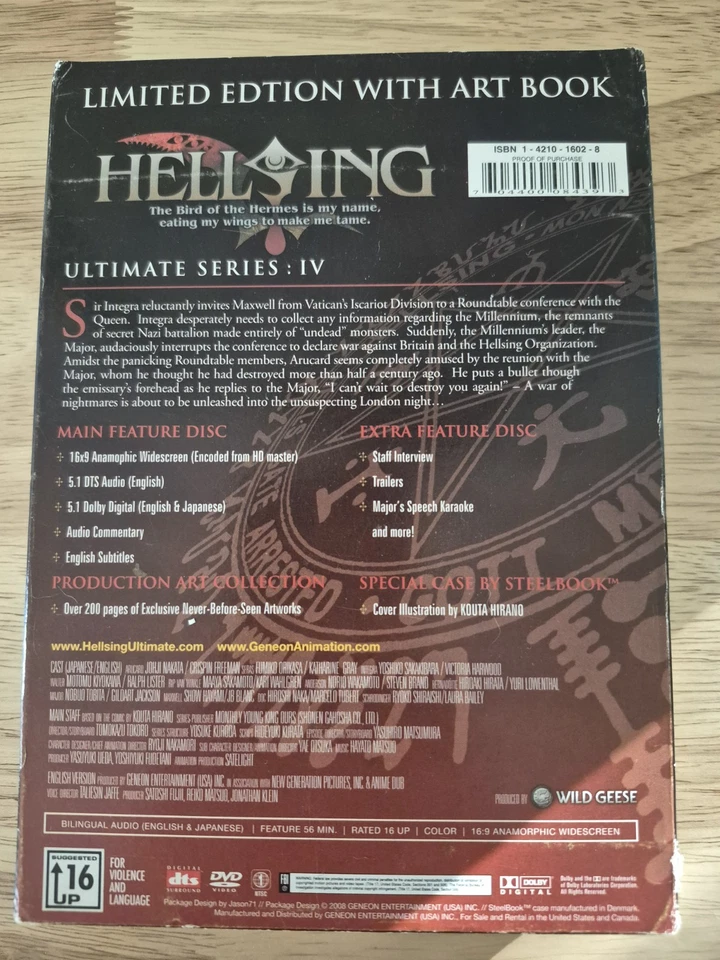 Hellsing Ultimate Volumes IV 4 Limited Edition DVD Production Art Book EUC Works - Image 4 of 4