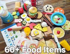 GRILL, SMOOTHIE, PIZZA Melissa  Doug Wood Play Food 60pc Lot