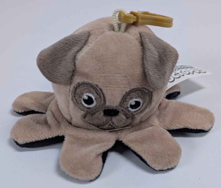 Pug / Dachshund Reversible Octopus Soft Plush Keyring Bag Clip Brown Black UK
