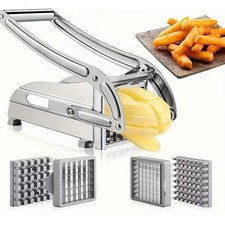 Potato Chipper Chip Chopper Cutter Slicer Maker & 2 Steel Edges French Fries