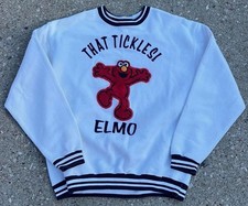 Vintage 90  s Sesame Street Fuzzy Elmo Embroidered Retro Crewneck Sweatshirt L