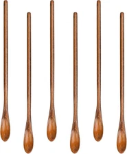 6 Pcs Small Wooden Coffee Spoons Long Handle Mixing Spoon, Mini Wood 