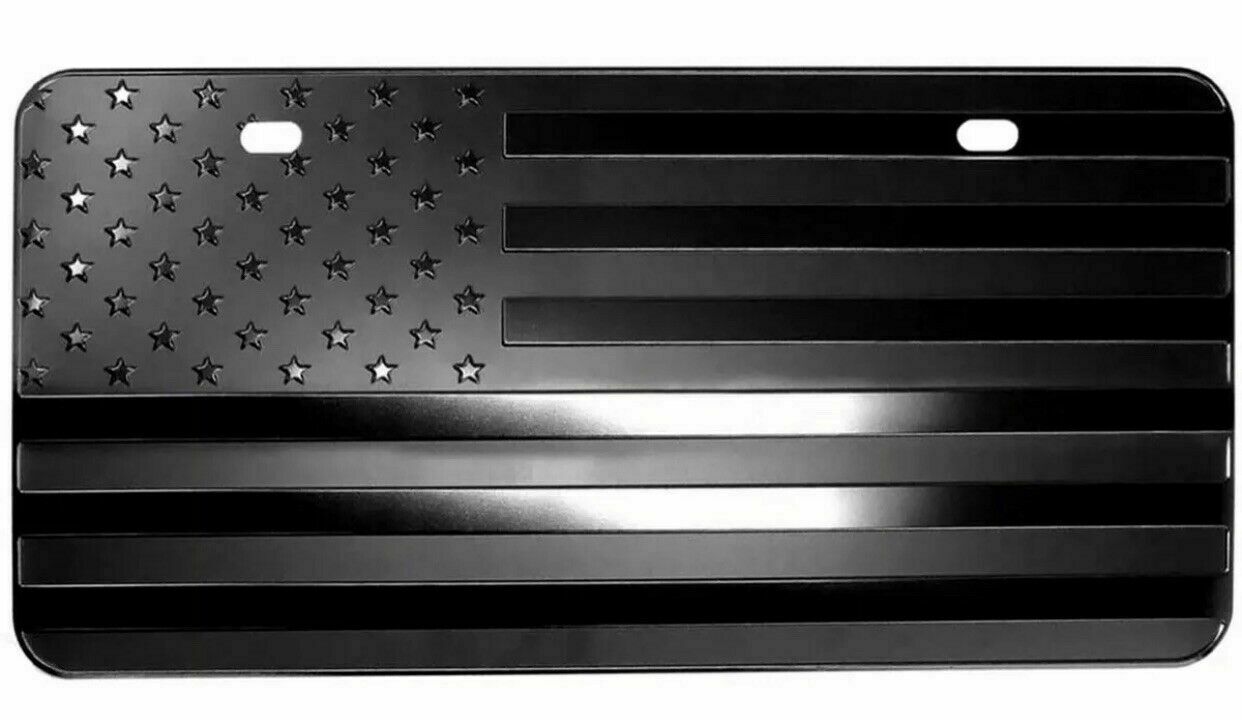 USA BLACKOUT American Flag Metal Embossed License Plate (12"x6", Black