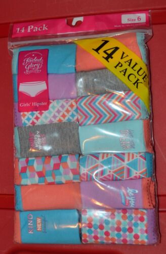 FADED GLORY GIRLS HIPSTER UNDERWEAR 14 PACK SIZE 6 BRAND NEW NEVER OPENED