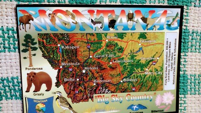 POST CARD AERIAL VIEW EXCITING MAP STATE of MONTANA. 