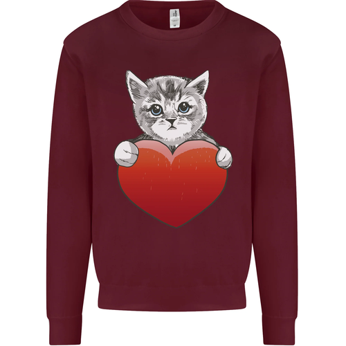 a Cute Cat With a Heart Love Valentines Day Kids Sweatshirt Jumper - Picture 79 of 97