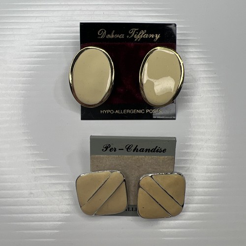 H3 Lot debra tiffany per chandise gold silver Beige Enamel 80s Retro Earrings