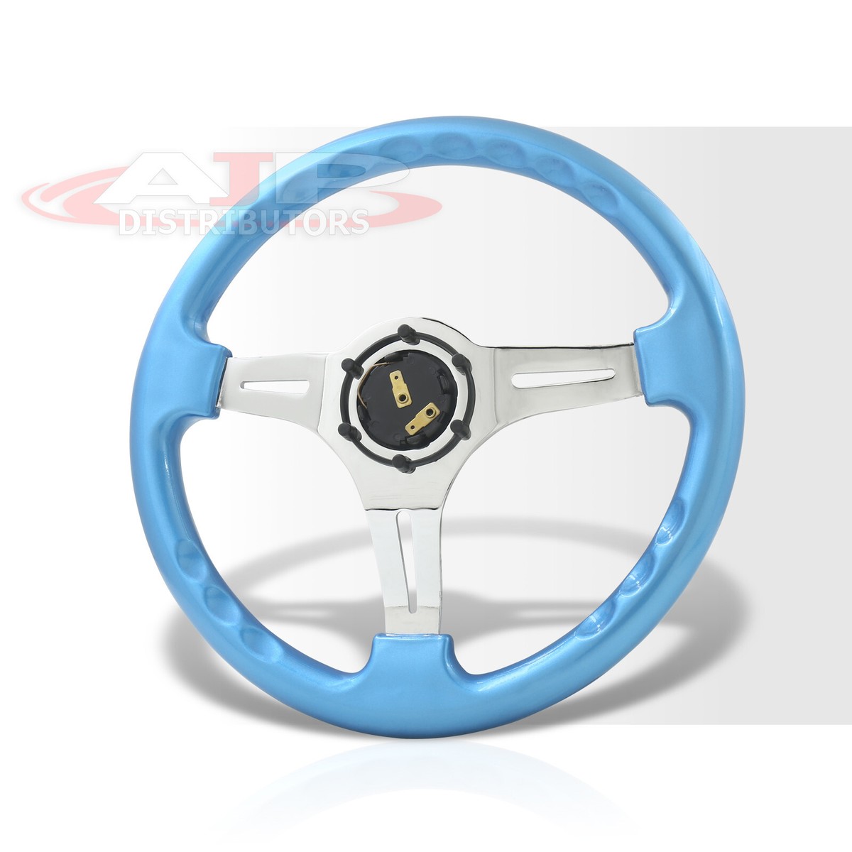 Sky Blue Deep Dish Steel Sport Steering Wheel For Universal 6
