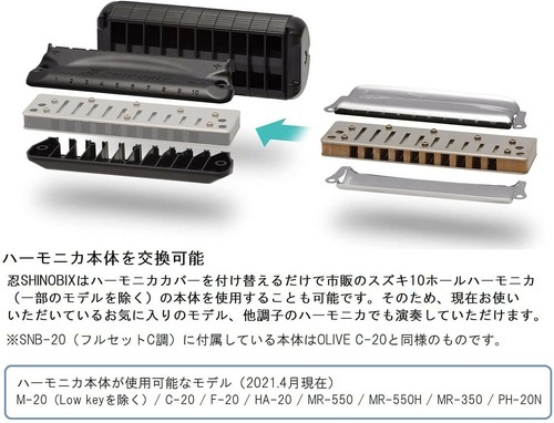 Suzuki 10-hole harmonica cassette with silencer SHINOBIX full set(C) SNB-20 NEW - Picture 5 of 6