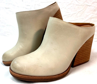 KORK-EASE Women's Size 6M Challis Leather Chunky Heel Mules Beige Slip-On