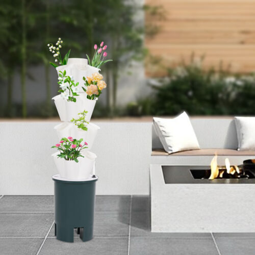 Stand Stacking Strawberry Planting Pots Vertical Planter Flower Garden Tower Pot