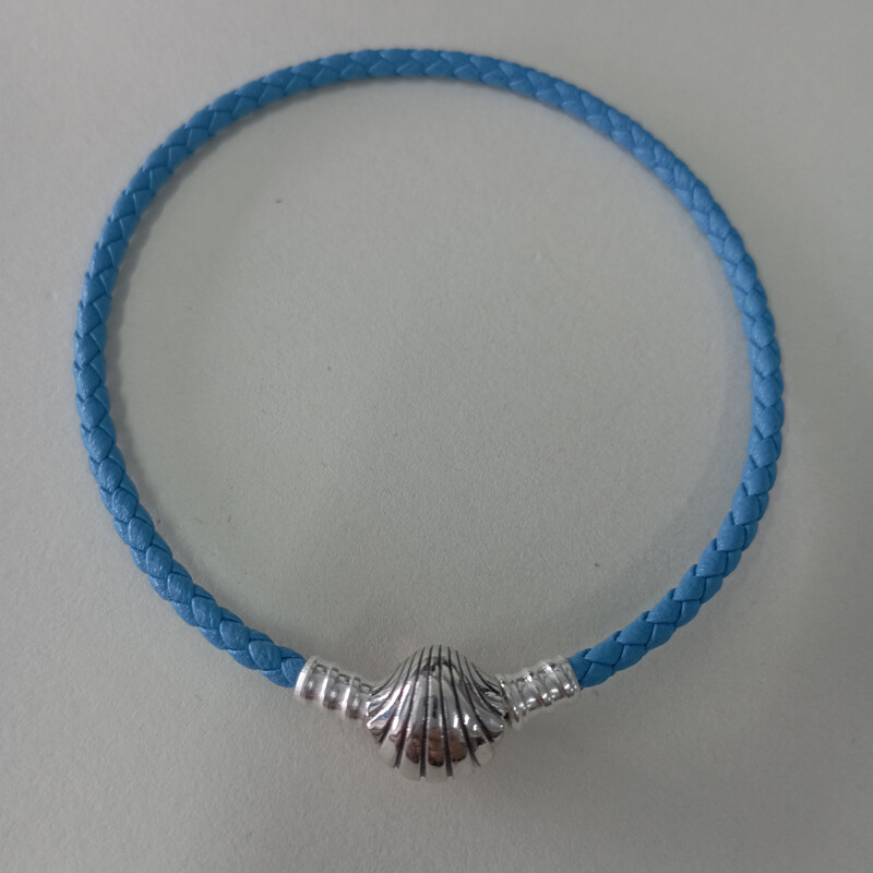 Blue Leather Pandora Moments Seashell Bracelet S925 Ale UK Turquoise