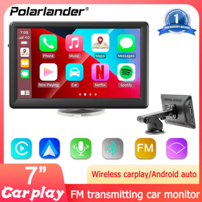 7'' Wireless Portable Car Stereo Monitor Android Auto CarPlay Touch Screen BT/FM