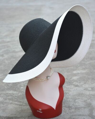 1pz Cappelli Pieghevole Sole Spiaggia 18cm Oversize Paglia Floppy Cappello Donna Moda Headwe - Foto 9 di 22